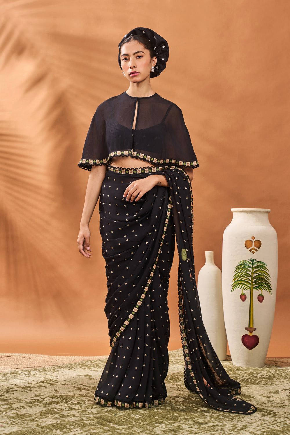 BLACK STRIPED ALL FOURS SAREE