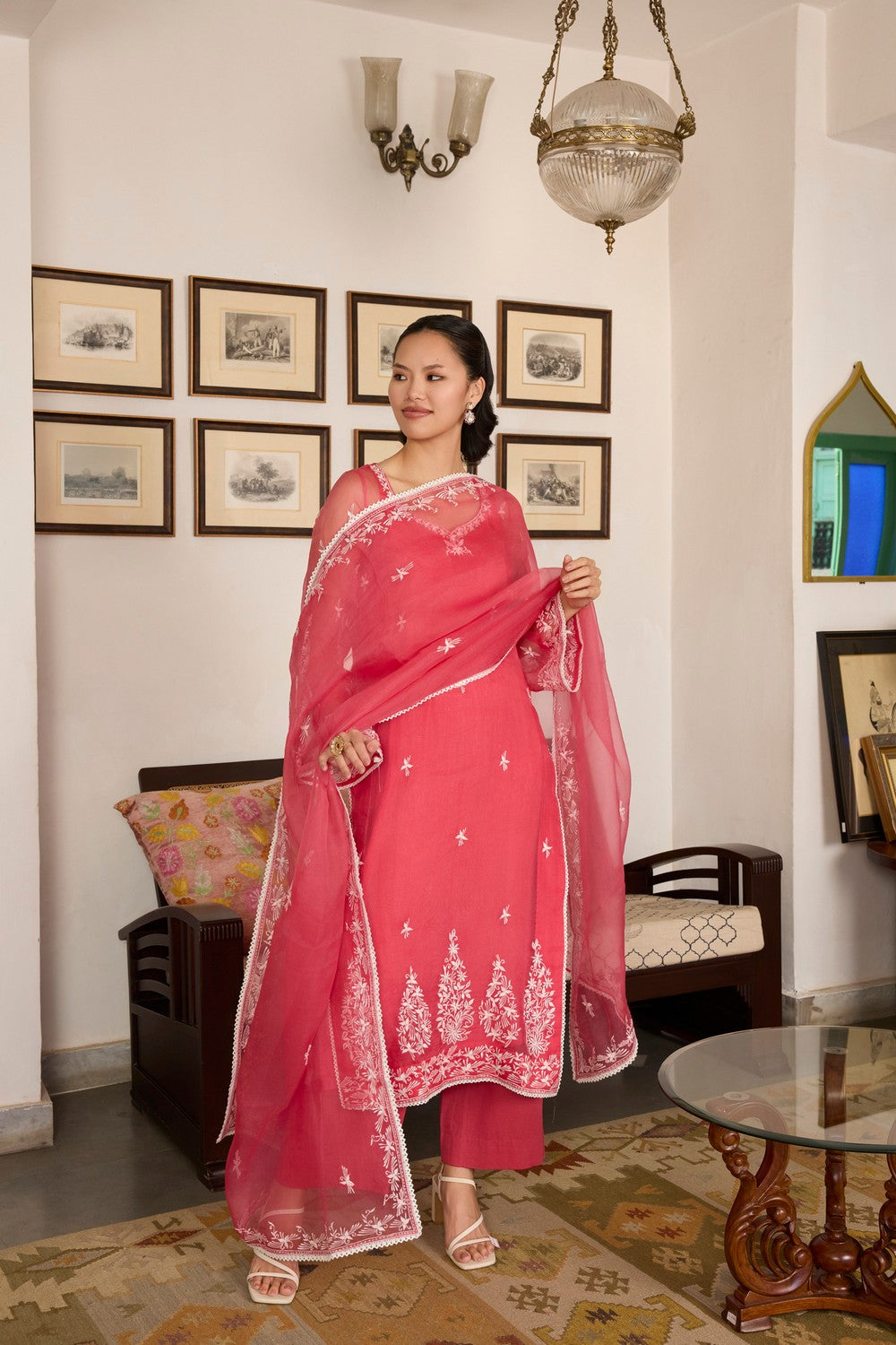 Pink Embroidered organza Suit