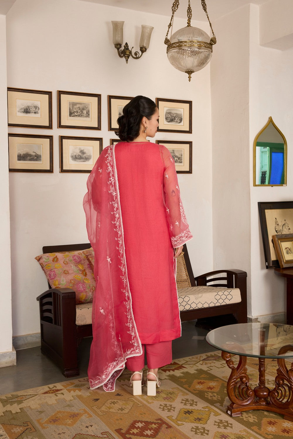 Pink Embroidered organza Suit