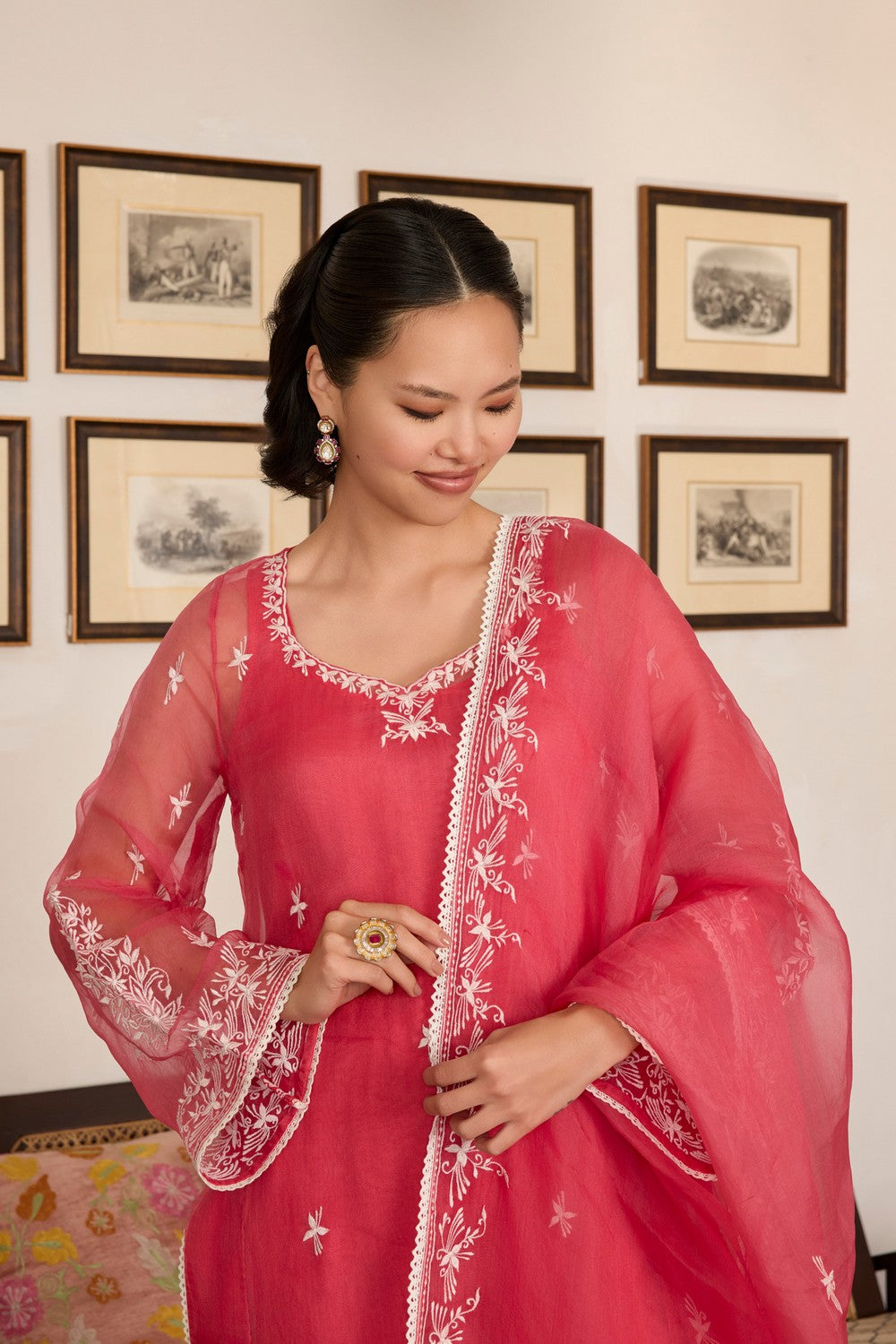 Pink Embroidered organza Suit