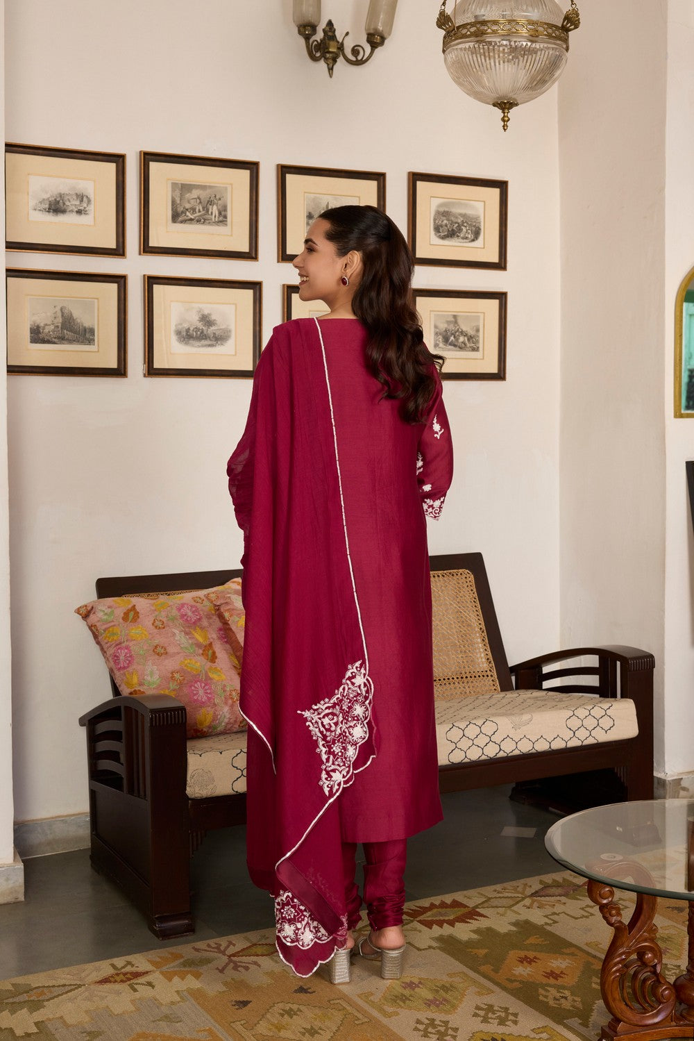 Mehroon Embroidered chanderi Silk Suit