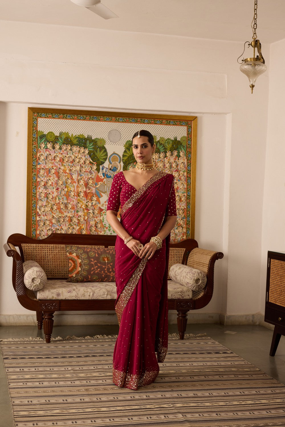 Mehroon Embroidered crepe saree