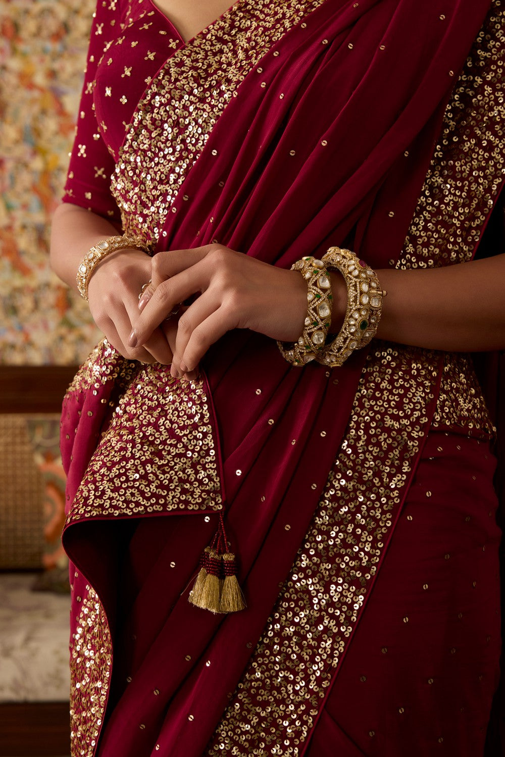 Mehroon Embroidered crepe saree