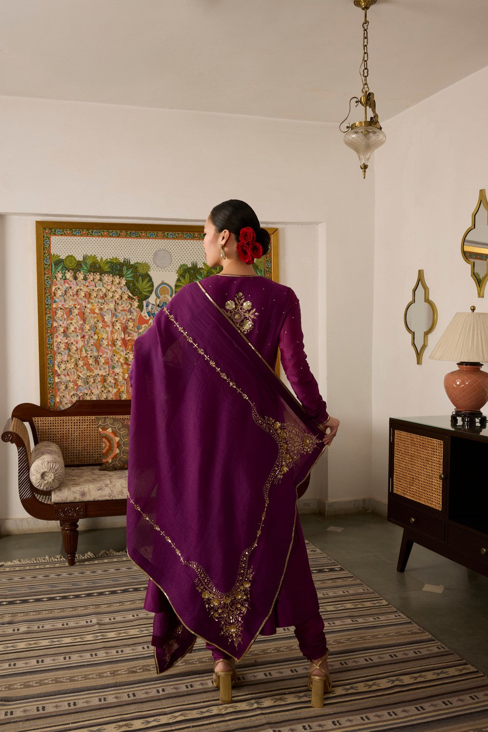Purple Embroidered chanderi Silk anarkali Suit