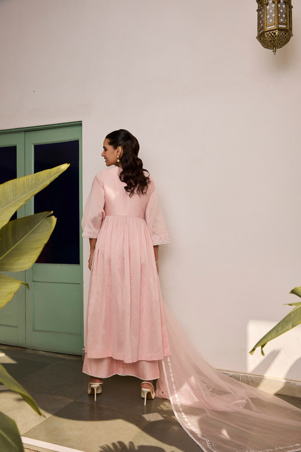 Pink Embroidered organza Suit