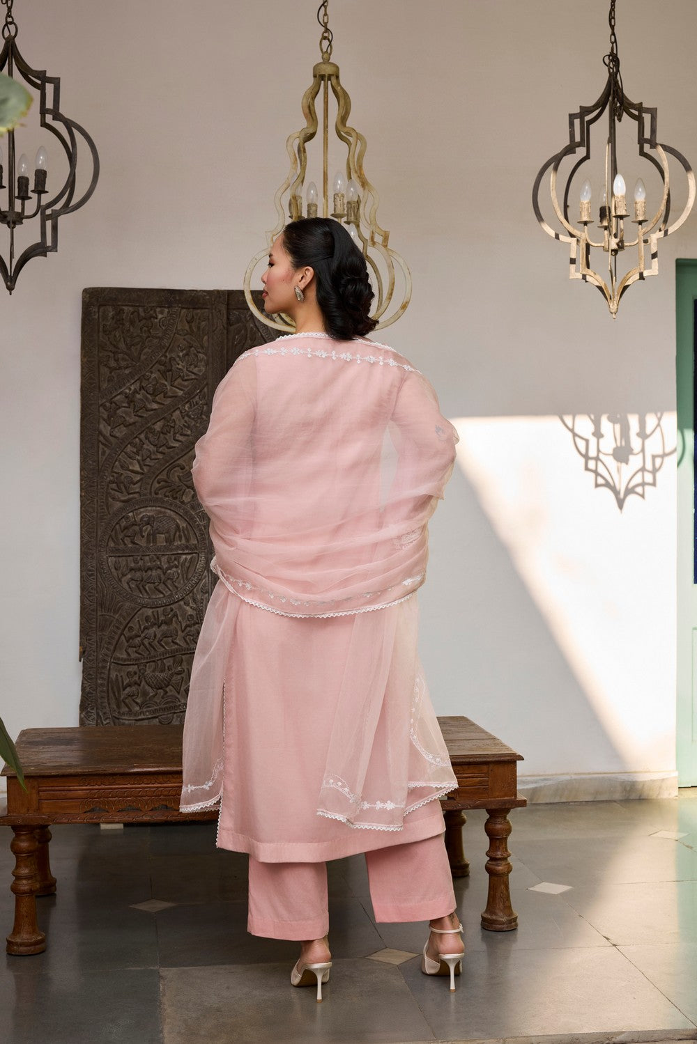 Pink Embroidered organza Suit