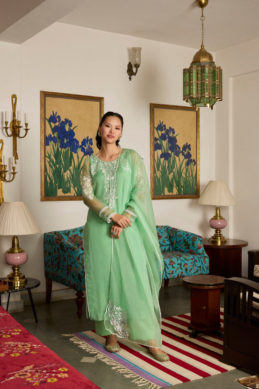 Green Embroidered organza Suit