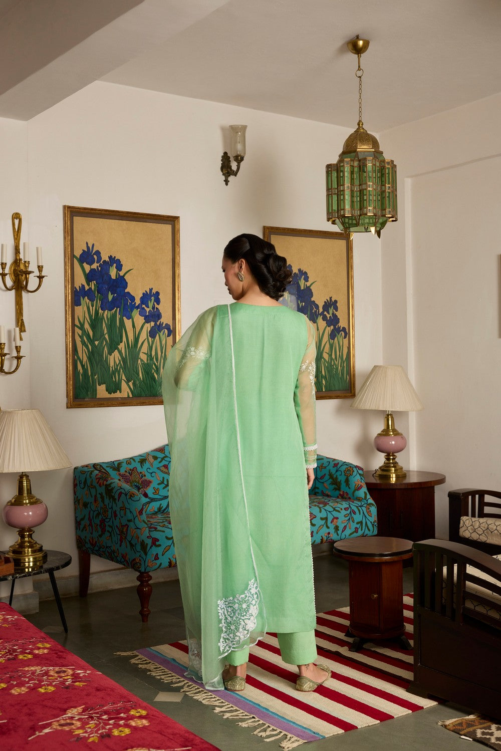 Green Embroidered organza Suit