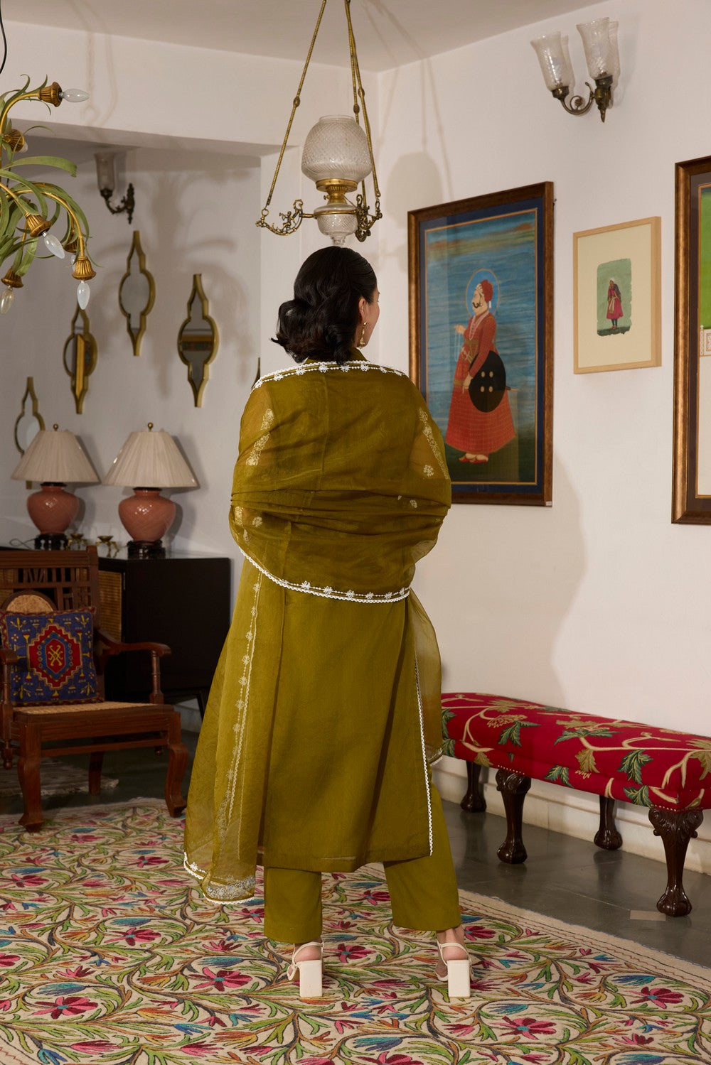 Green Embroidered organza Suit