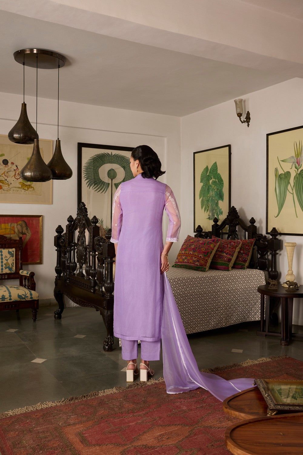 Lavender Embroidered organza Suit