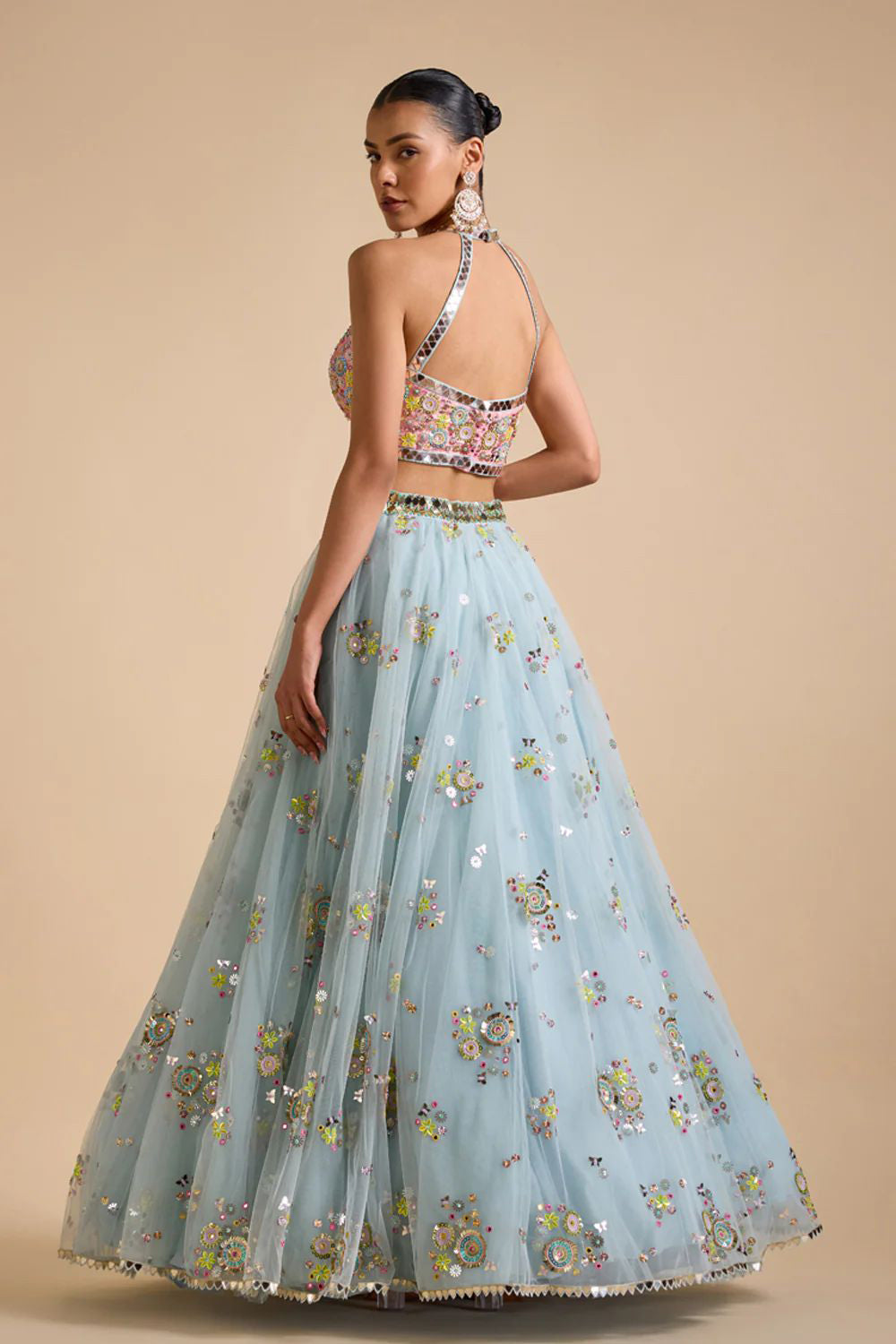 Multi Colour Net Lehenga Set