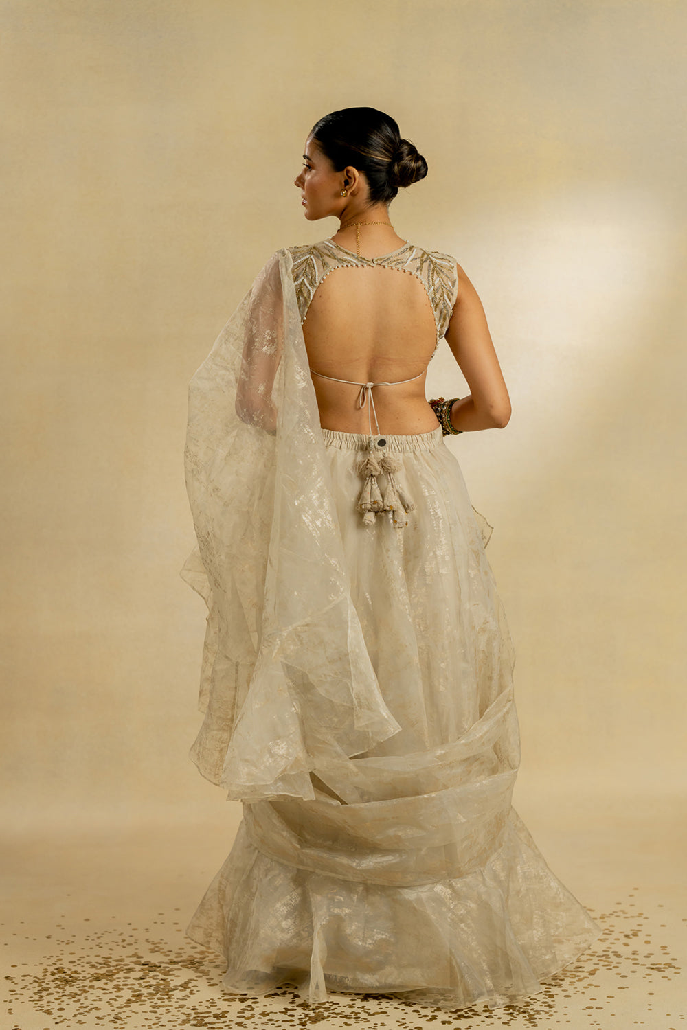 Ivory Organza Foil Saree