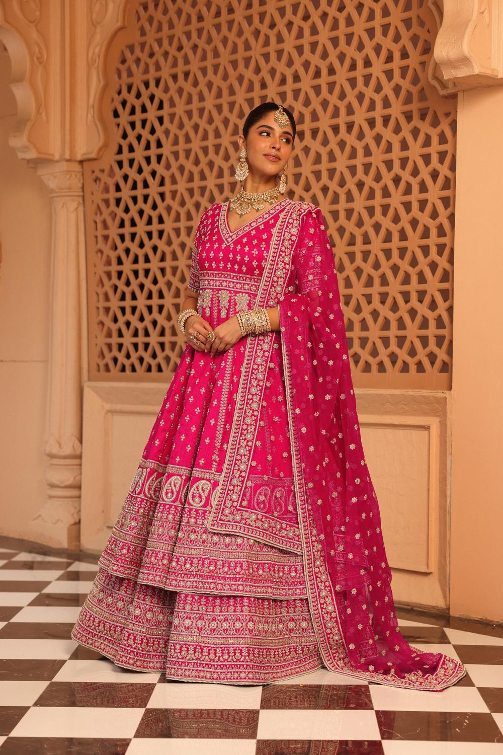 Naila - Hotpink Anarkali With Lehenga And Dupatta