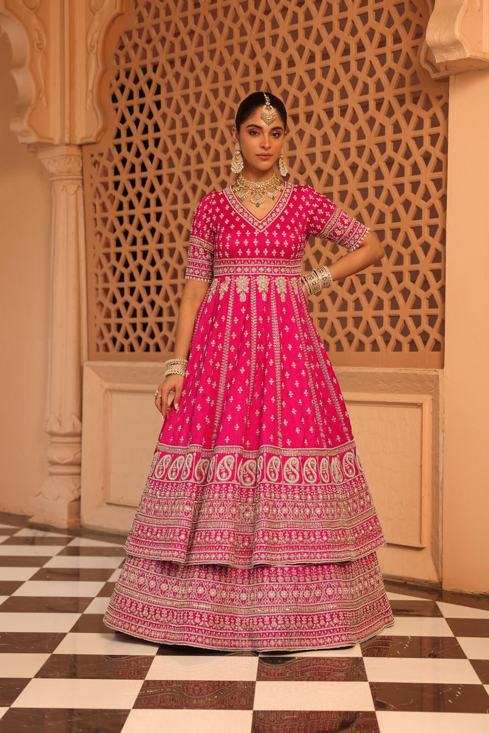 Naila - Hotpink Anarkali With Lehenga And Dupatta