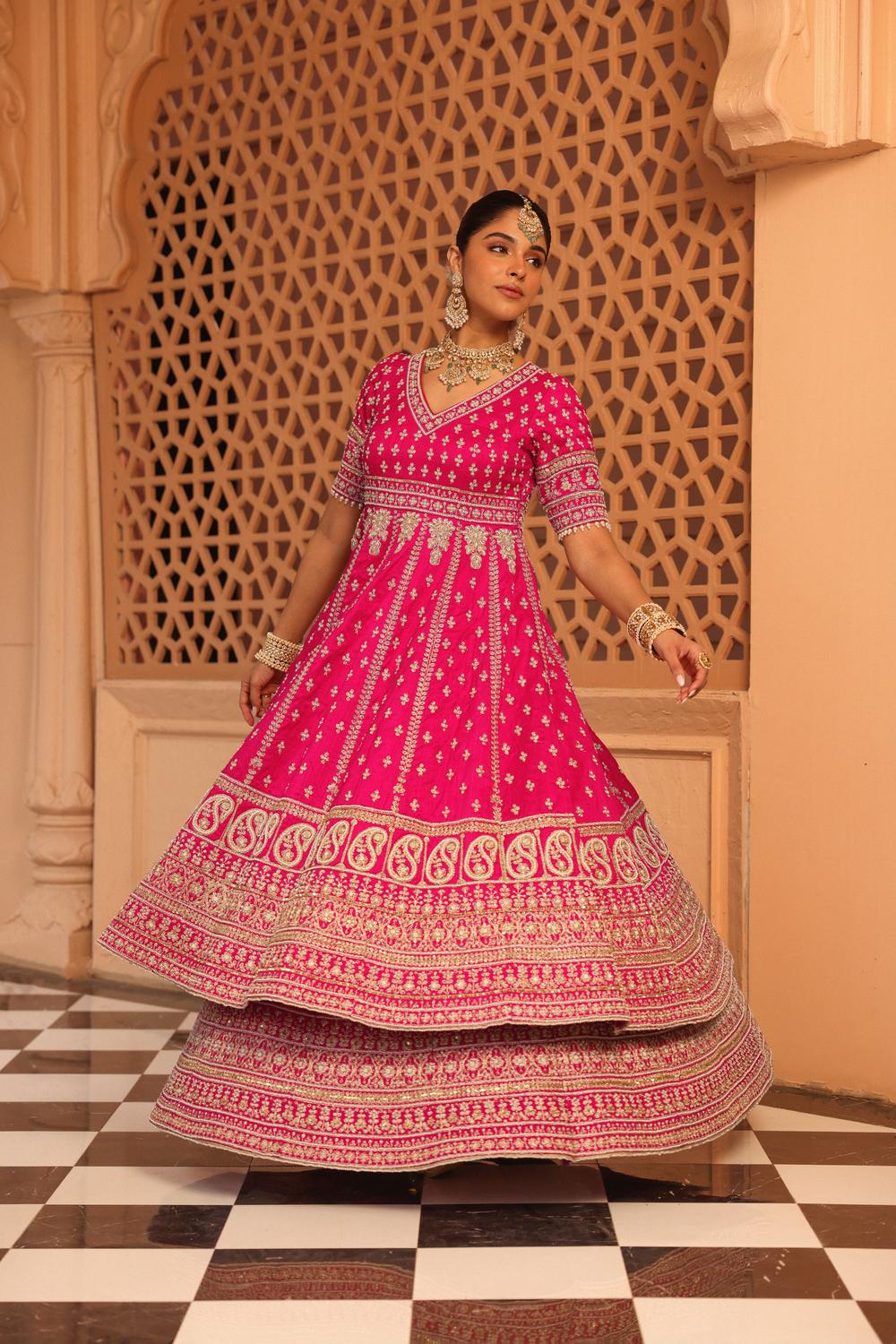 Naila - Hotpink Anarkali With Lehenga And Dupatta