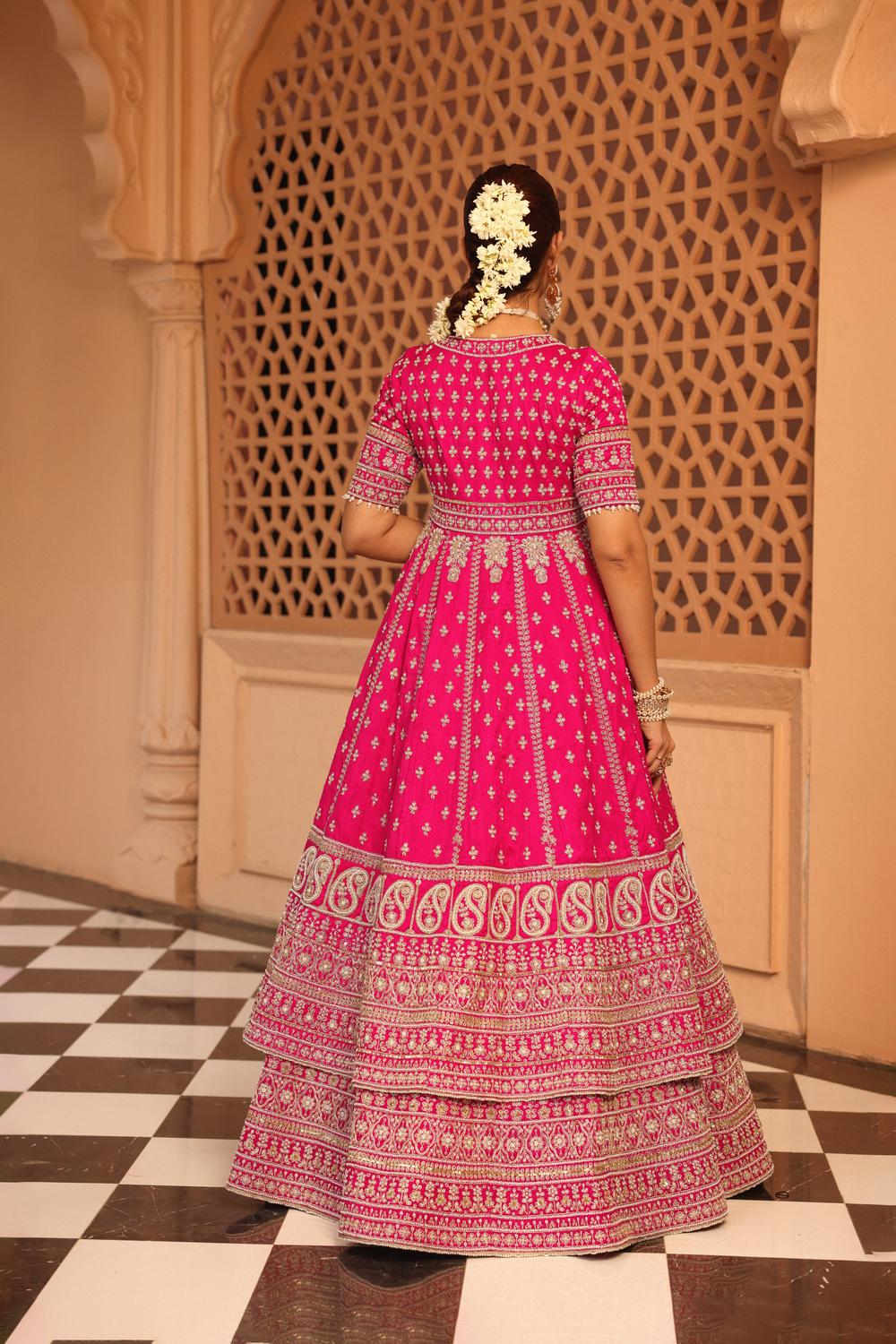 Naila - Hotpink Anarkali With Lehenga And Dupatta