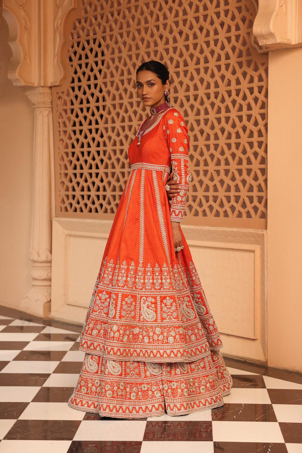Mariyah - Orange Anarkali With Lehenga And Dupatta