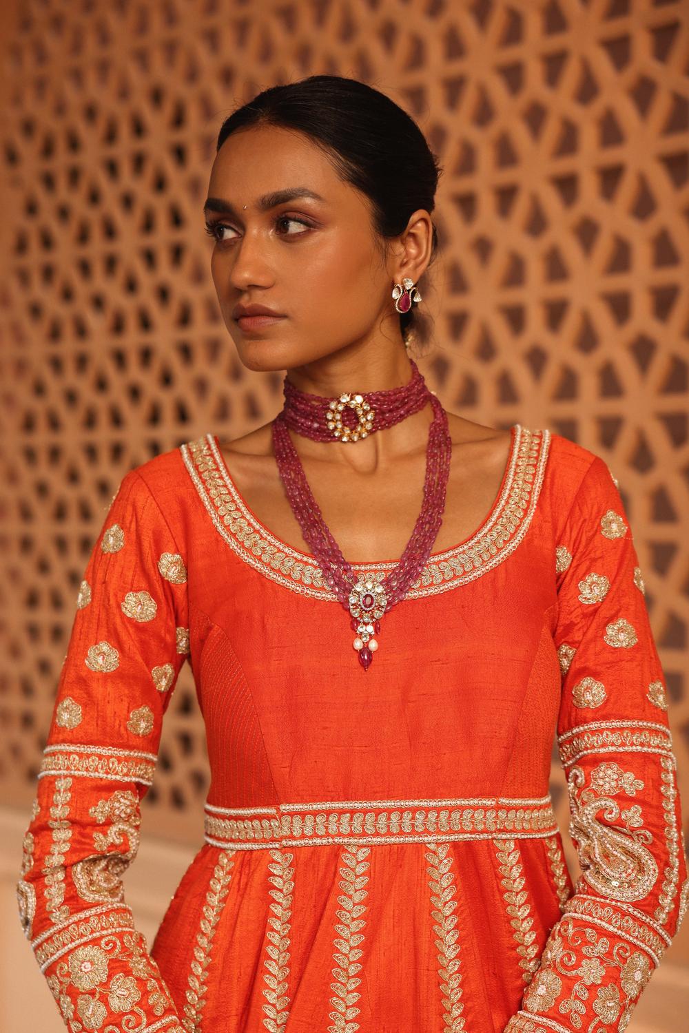Mariyah - Orange Anarkali With Lehenga And Dupatta