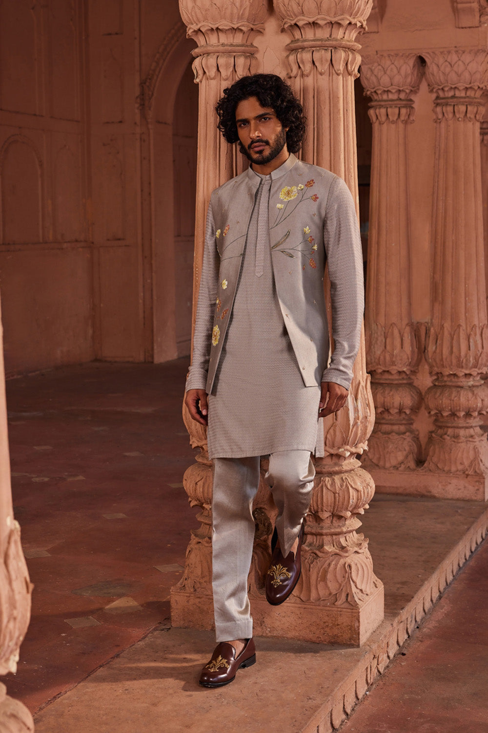 Dusty Olive Handpaint Nehru Jacket Set