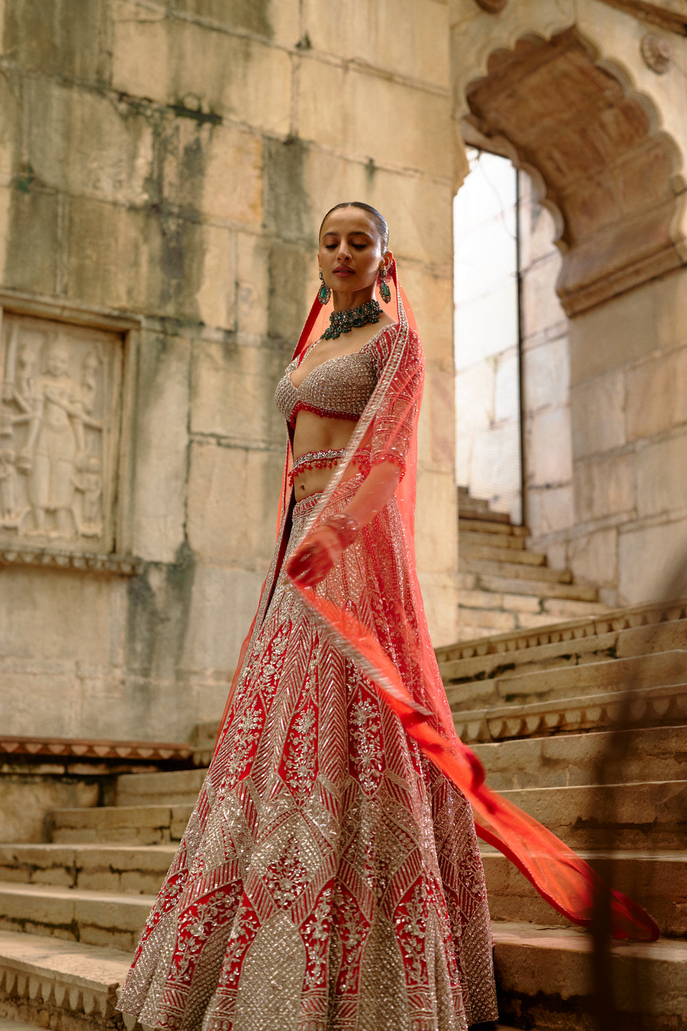 Silver Work Red Lehenga Set