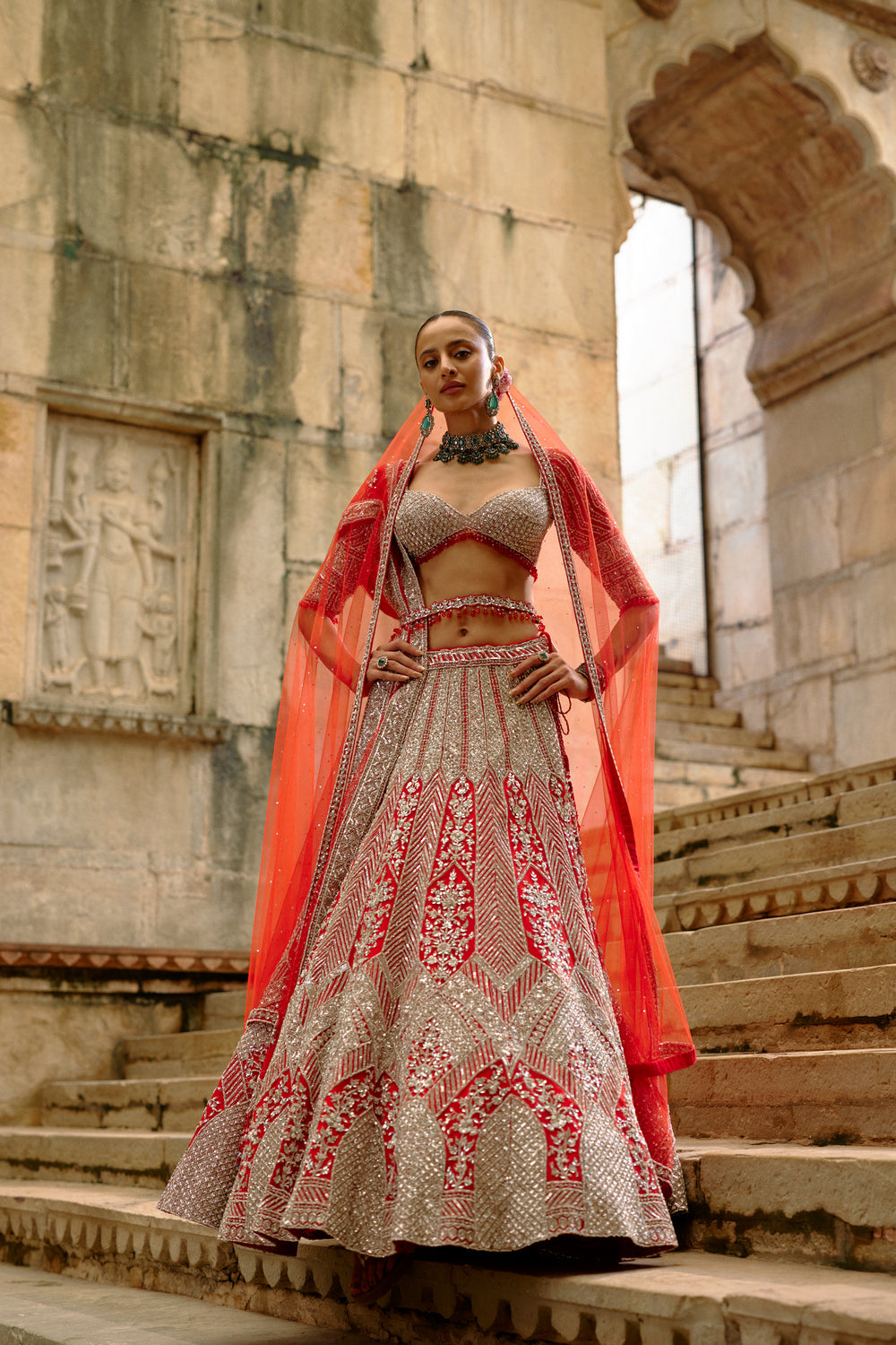 Silver Work Red Lehenga Set