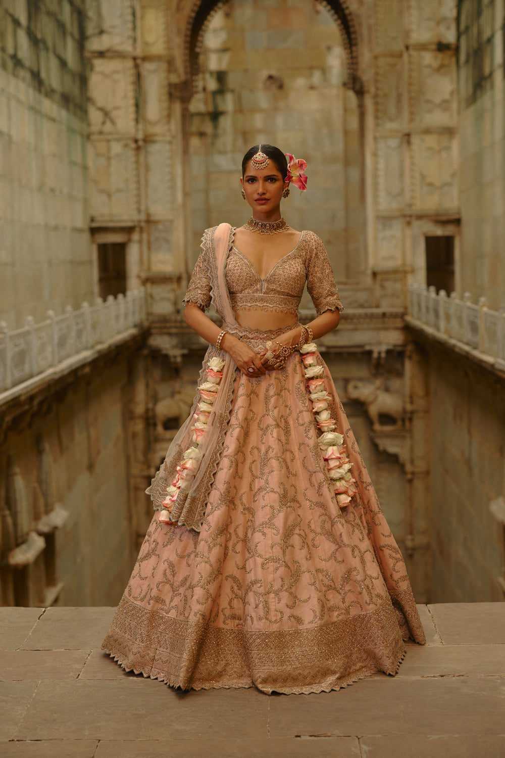 Peach Raw Silk Lehenga Set