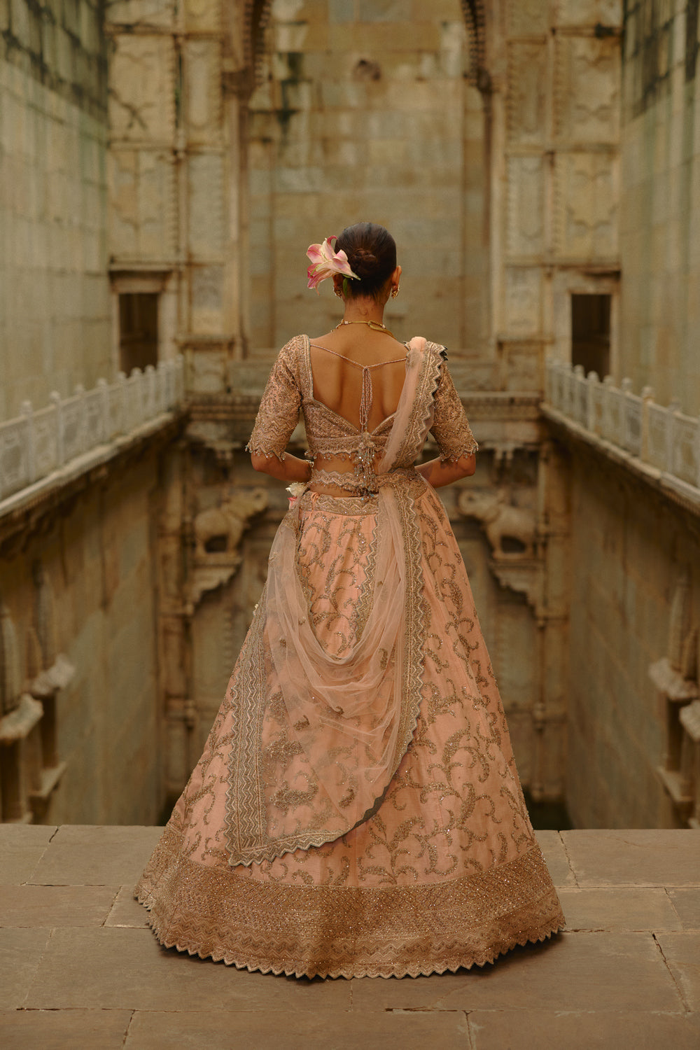 Peach Raw Silk Lehenga Set