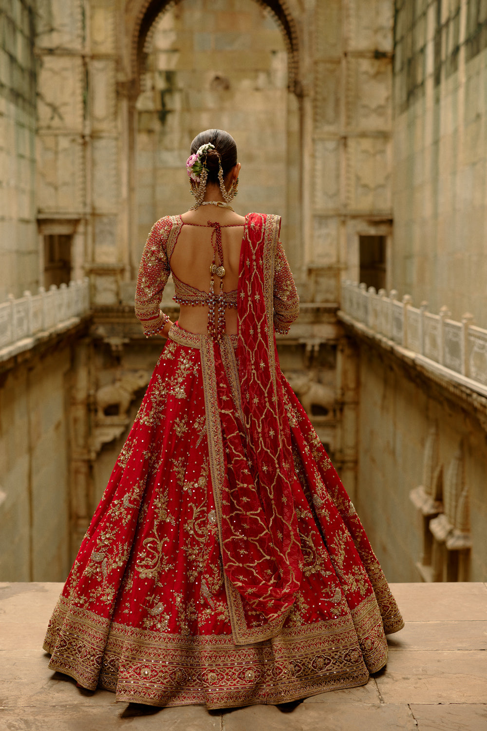 Red Raw Silk Lehenga With Multi-Bead Work