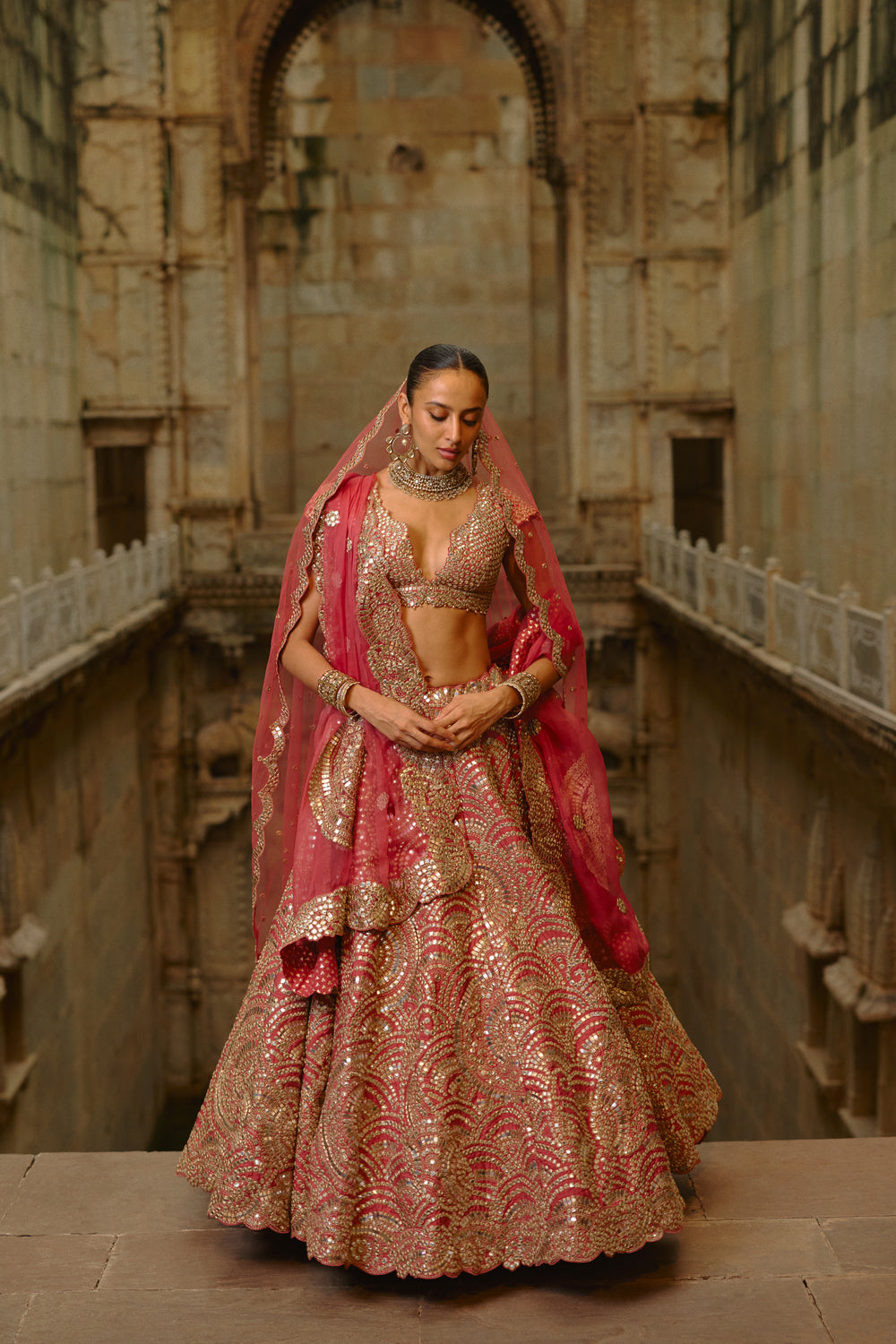 Rust Mirror Lehenga Set