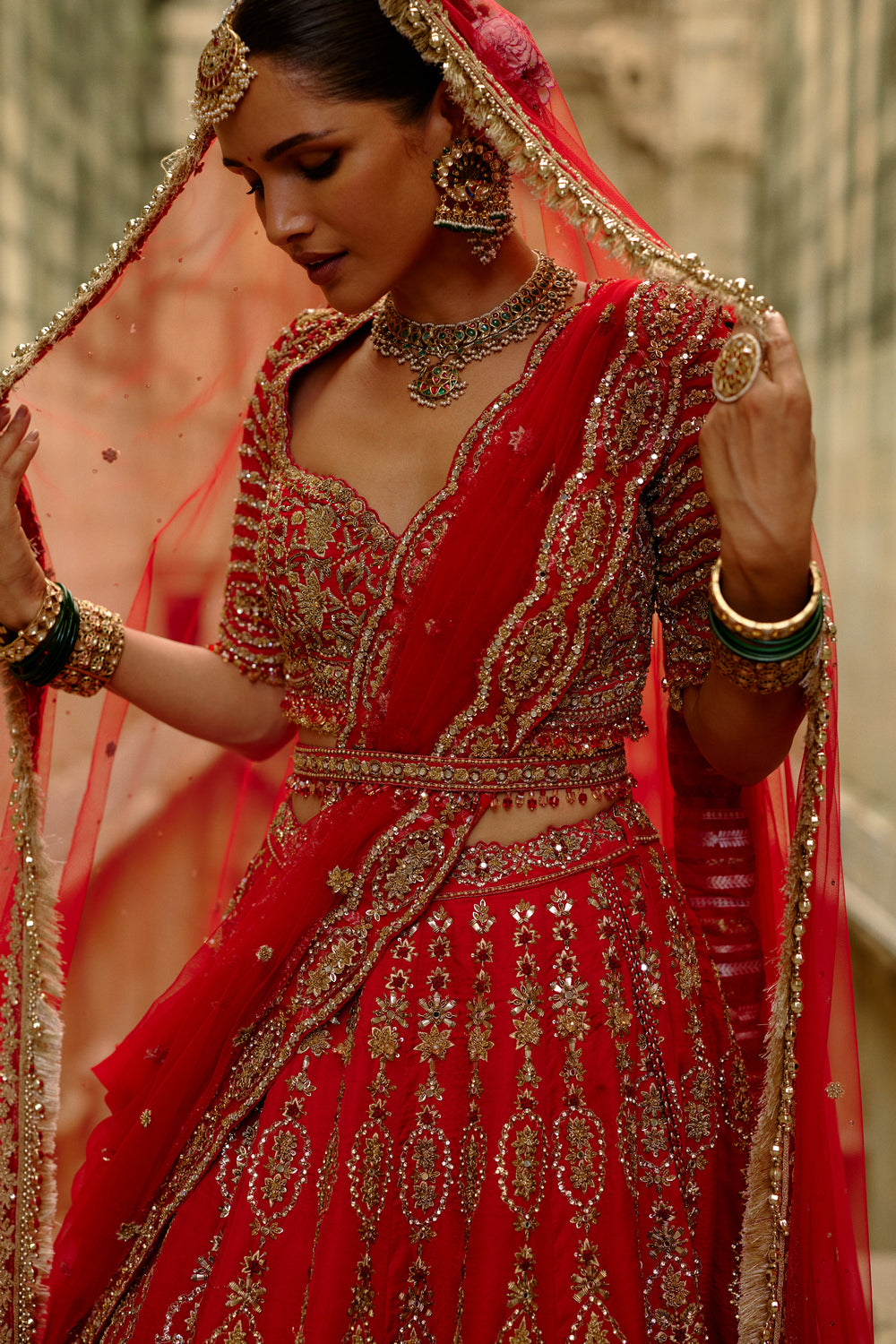 Red Satin Silk Lehenga Set