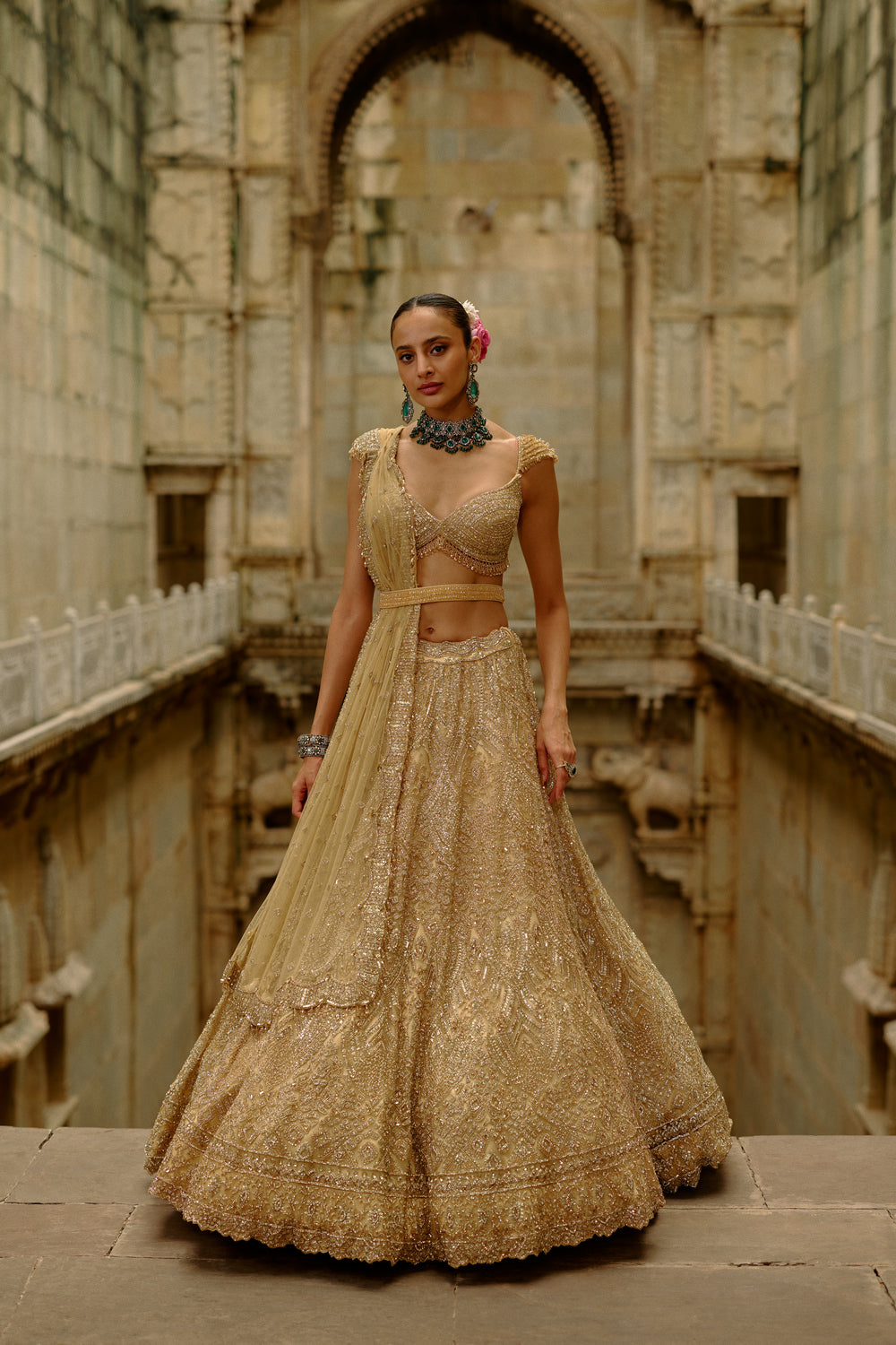 Gold Net Lehenga Set