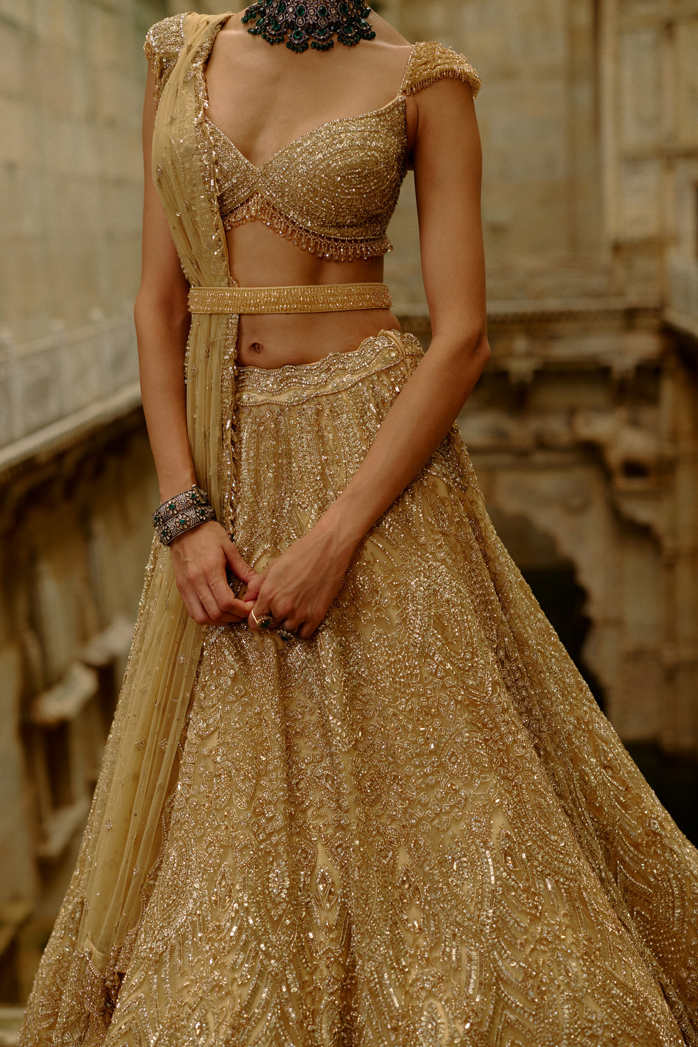 Gold Net Lehenga Set