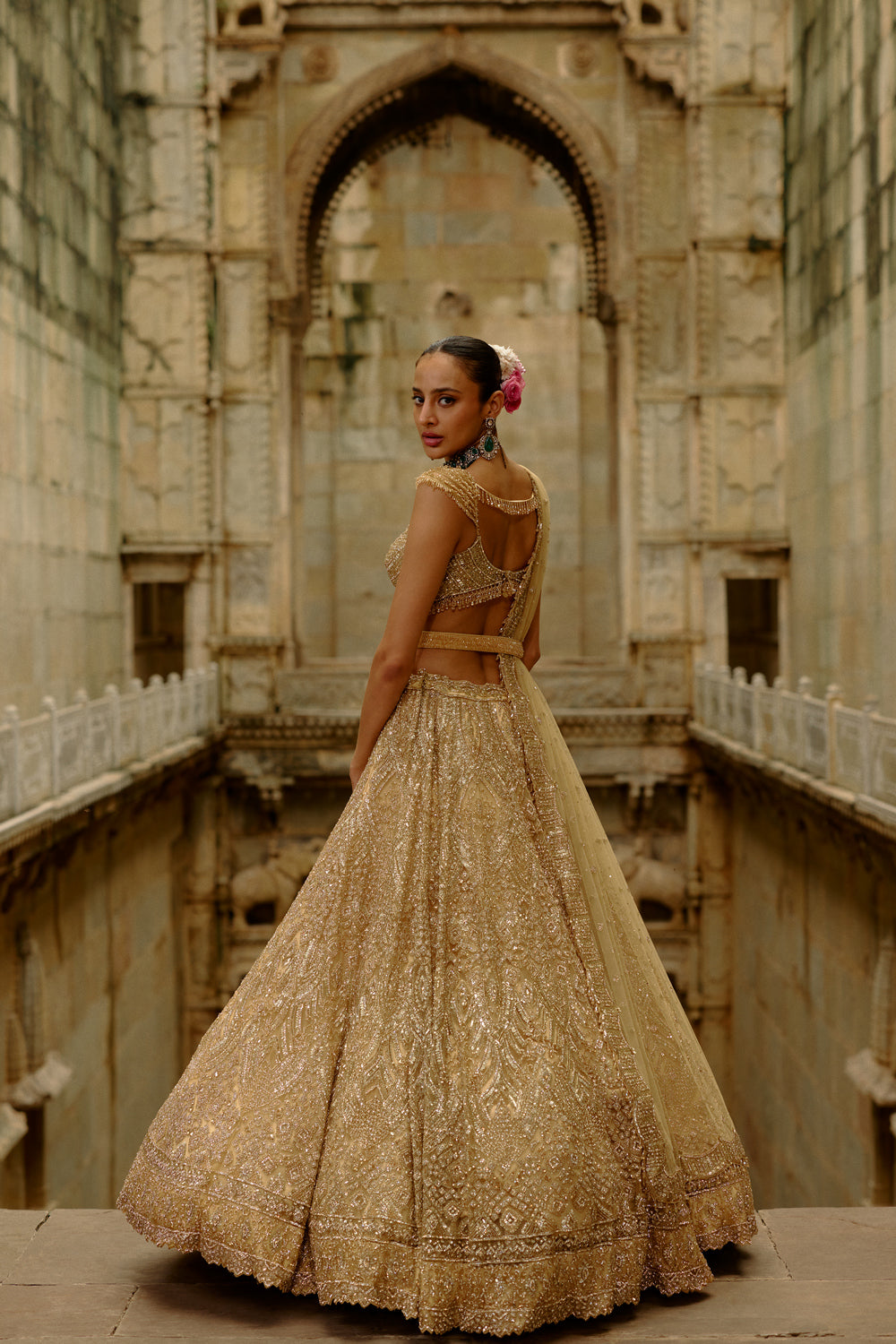 Gold Net Lehenga Set