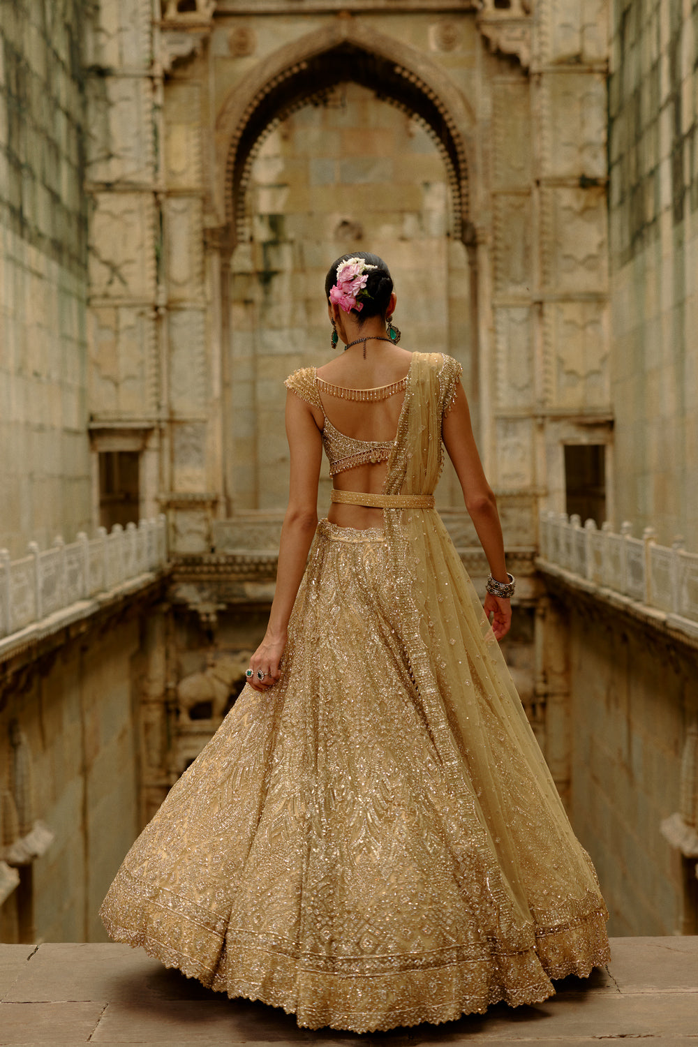Gold Net Lehenga Set