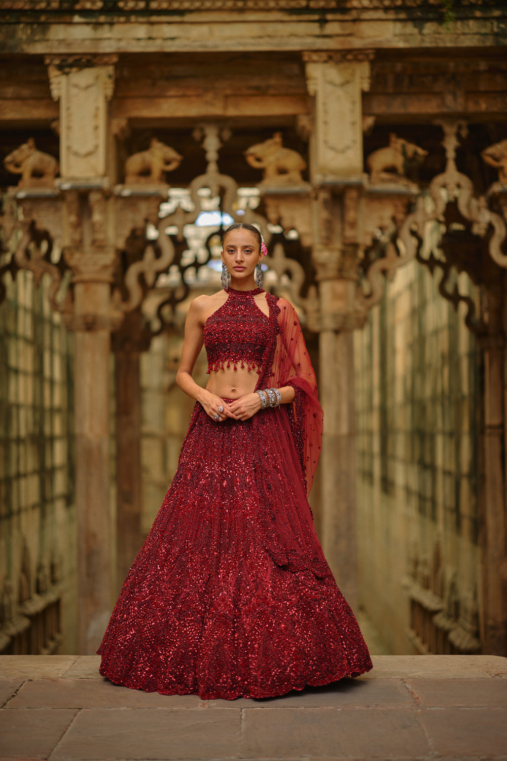 Burgundy Lehenga Choli Dupatta Set