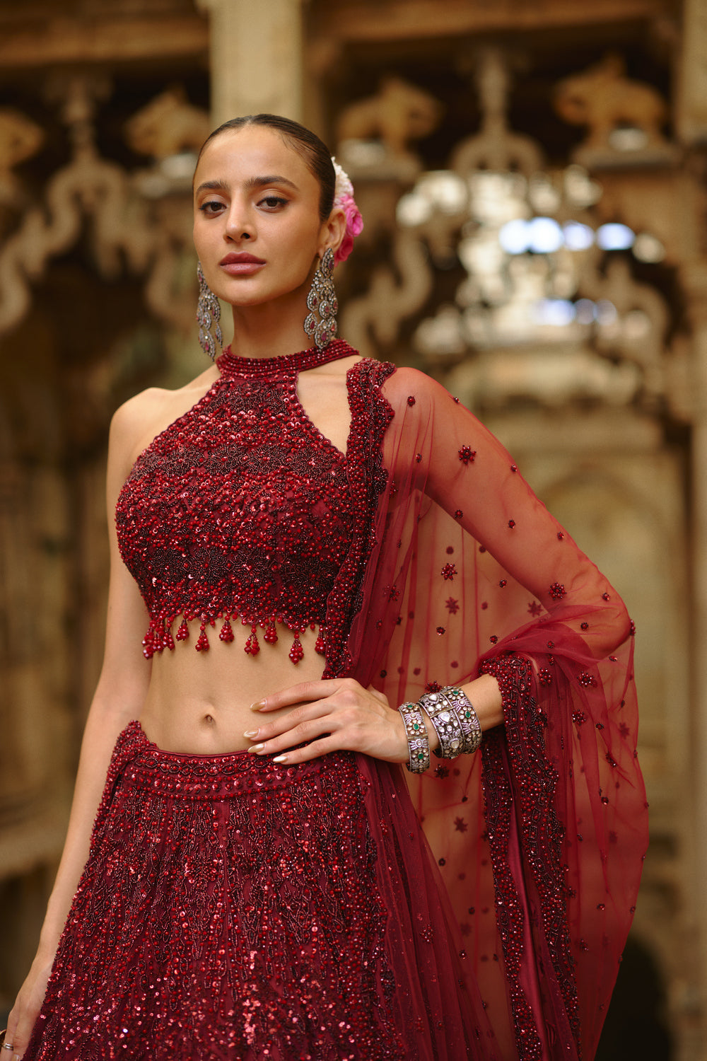 Burgundy Lehenga Choli Dupatta Set