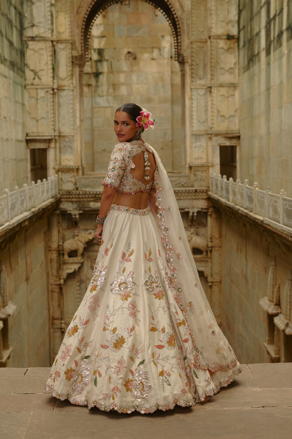 Cream Raw Silk Gota Lehenga Set