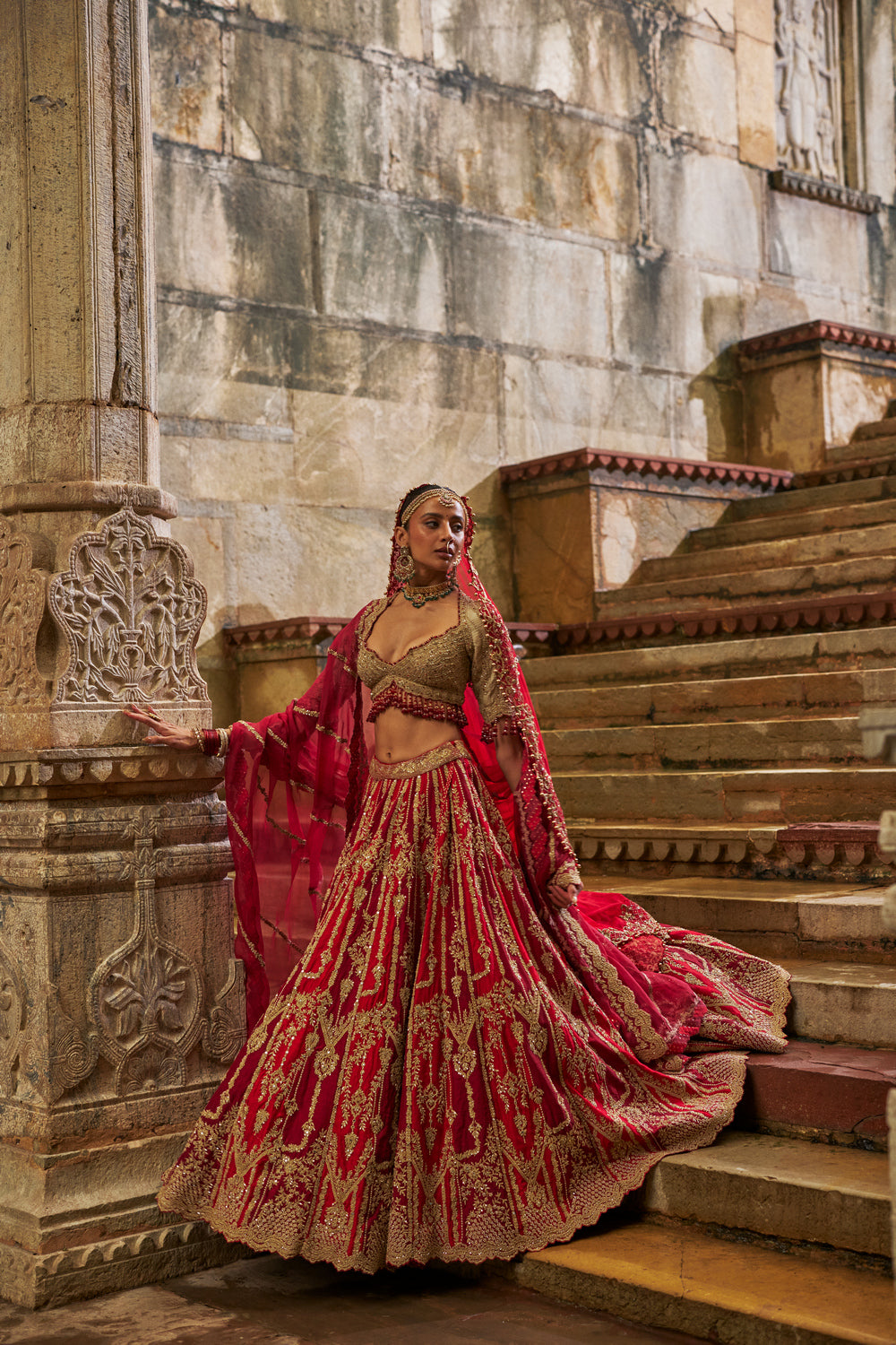 Red Maroon Raw Silk Lehenga Set
