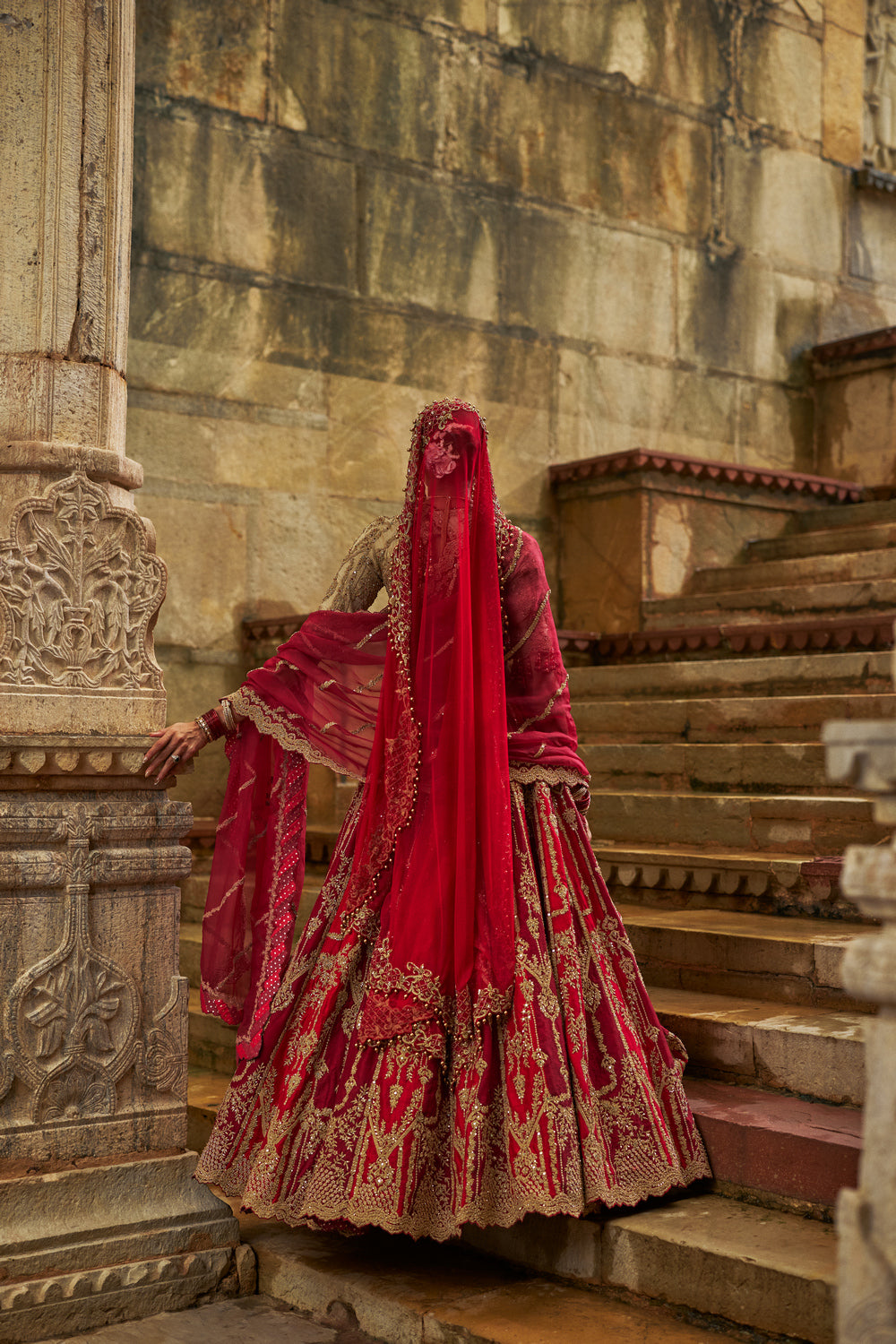 Red Maroon Raw Silk Lehenga Set