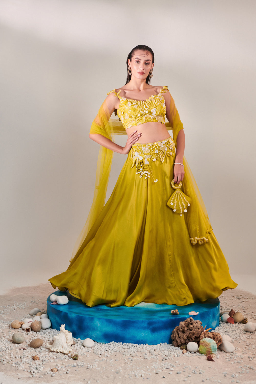 Off Shoulder Cutwork Blouse Lehenga