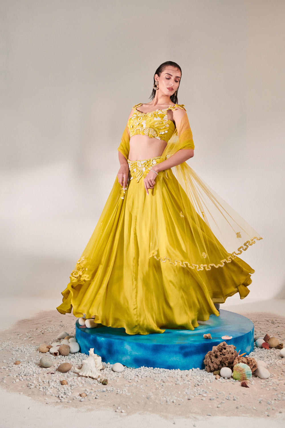 Off Shoulder Cutwork Blouse Lehenga