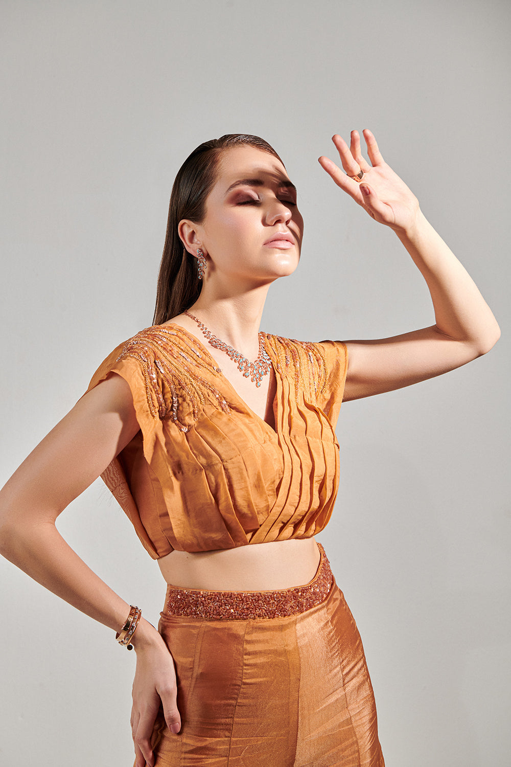 Honey Mustard Pleated Top And Sharara Set