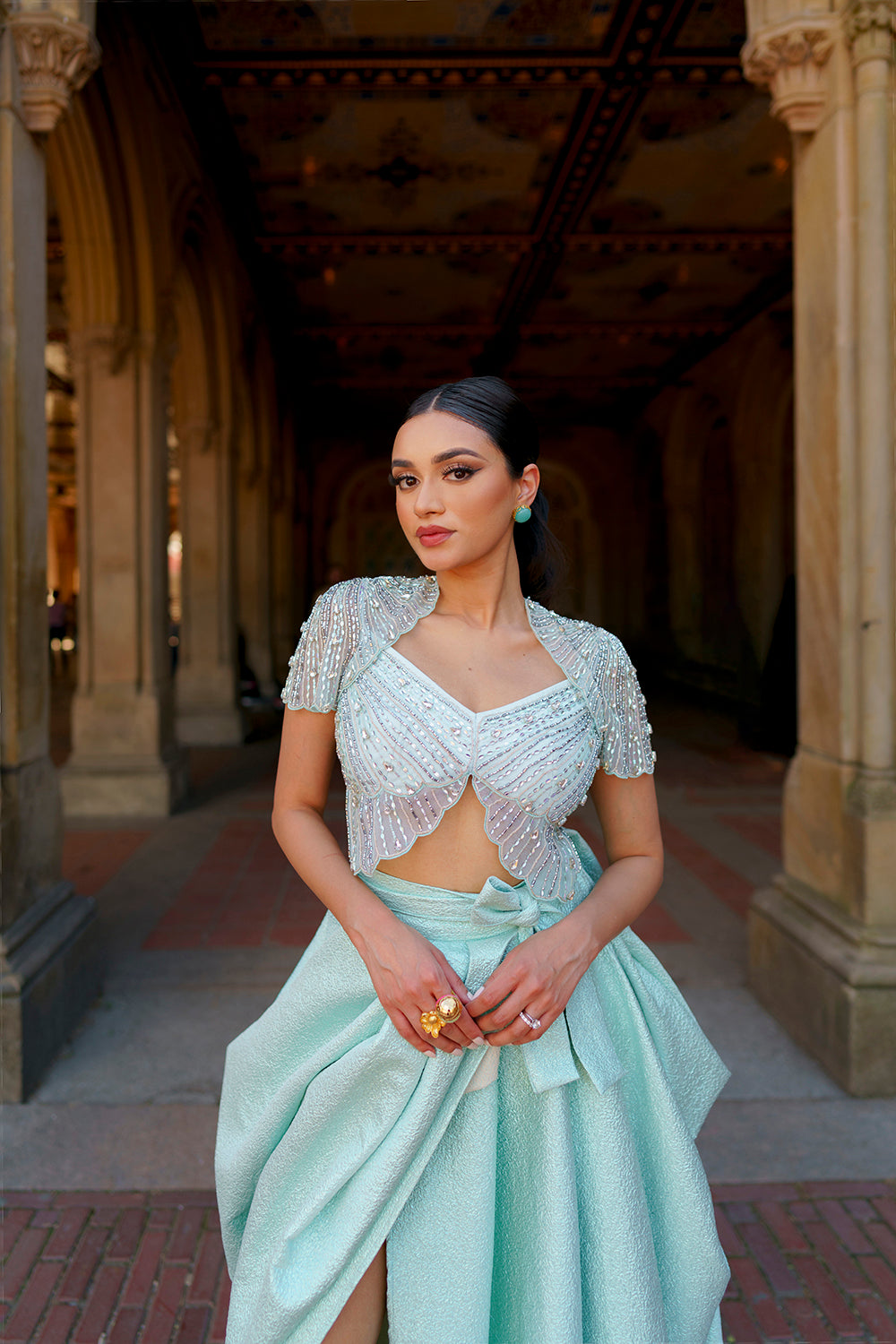 Silver Cloud- Silver Metallic Jacquard Drapped Skirt Set