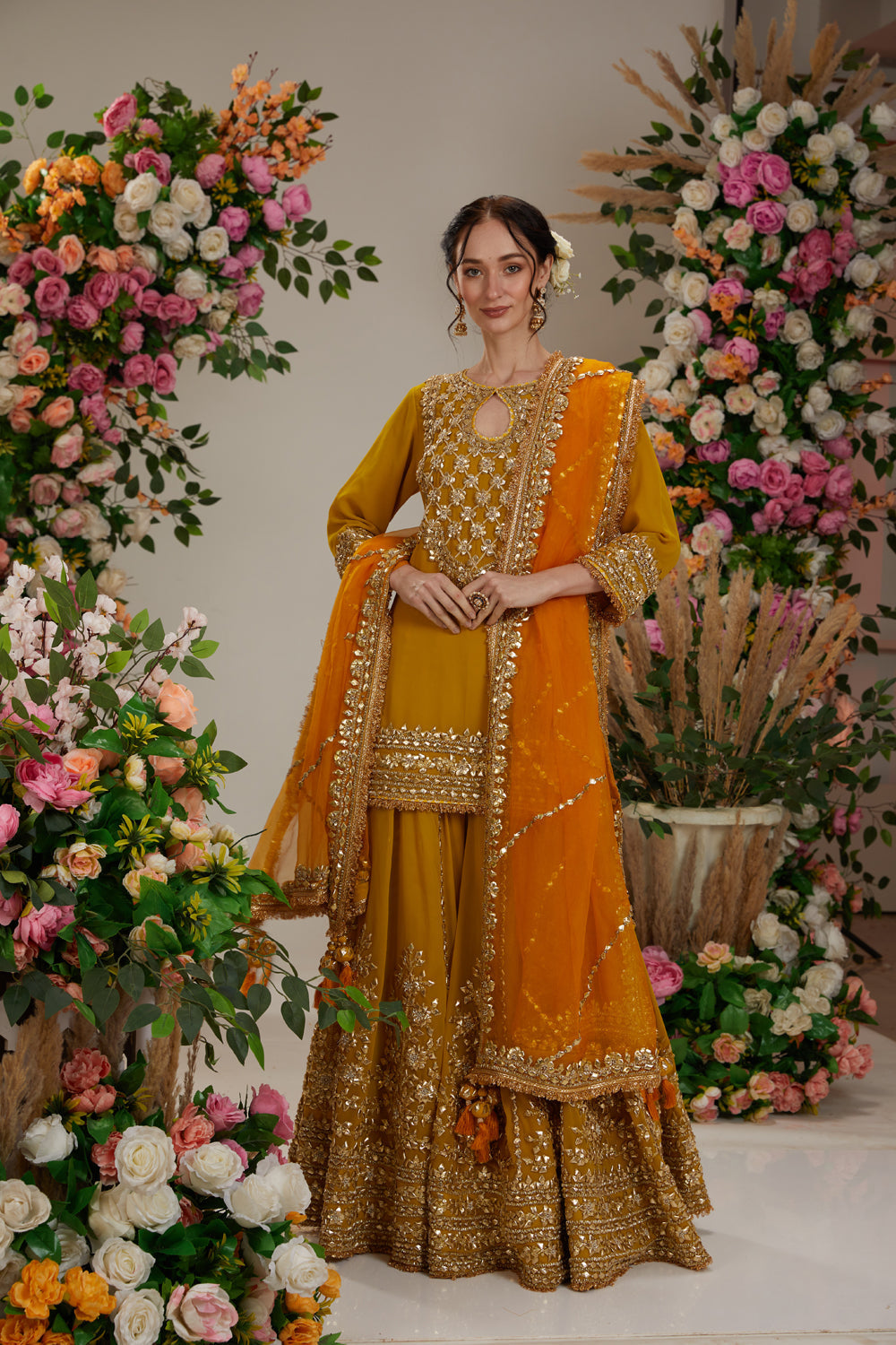 Musturd Kurta With Sharara And Dupatta
