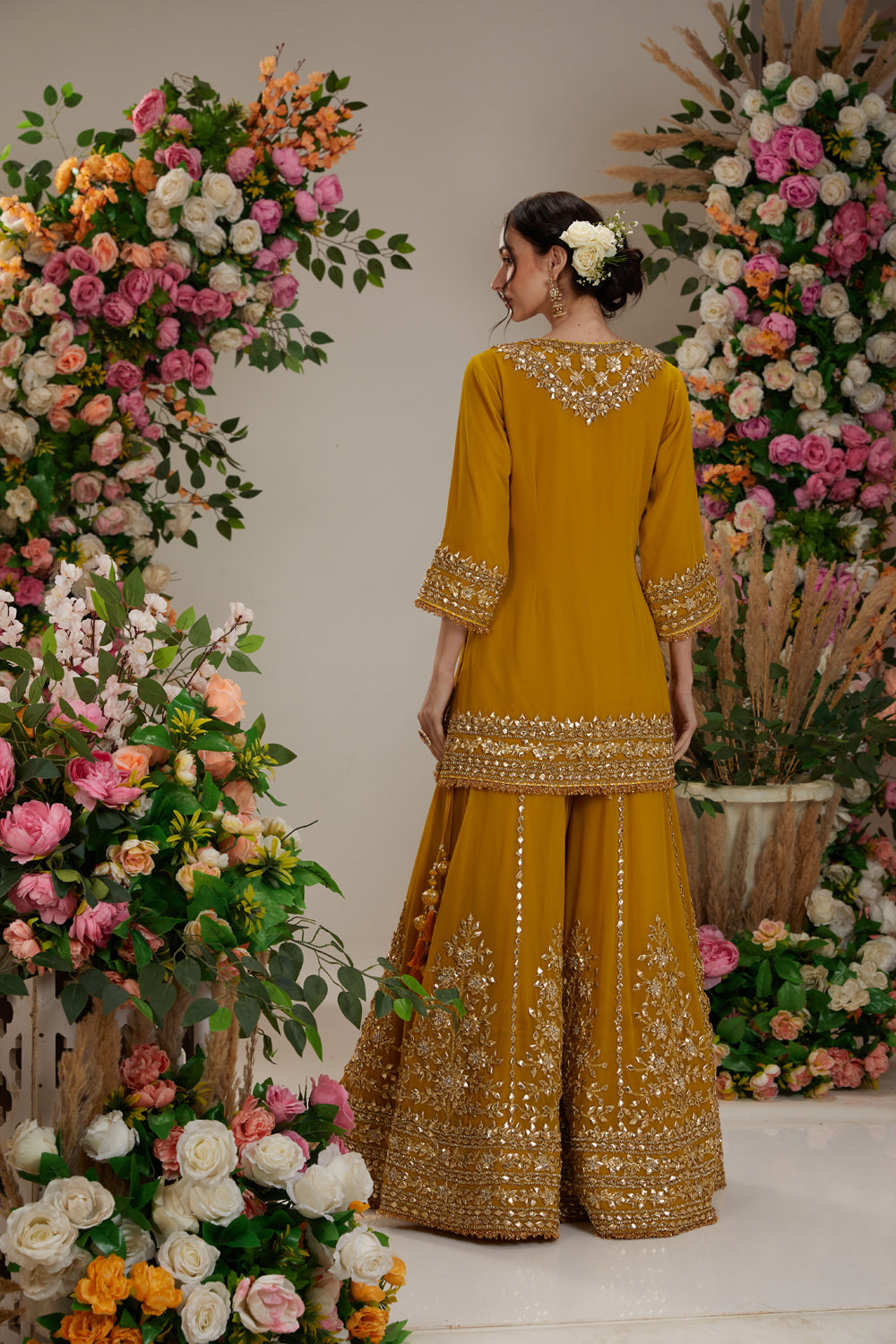 Musturd Kurta With Sharara And Dupatta
