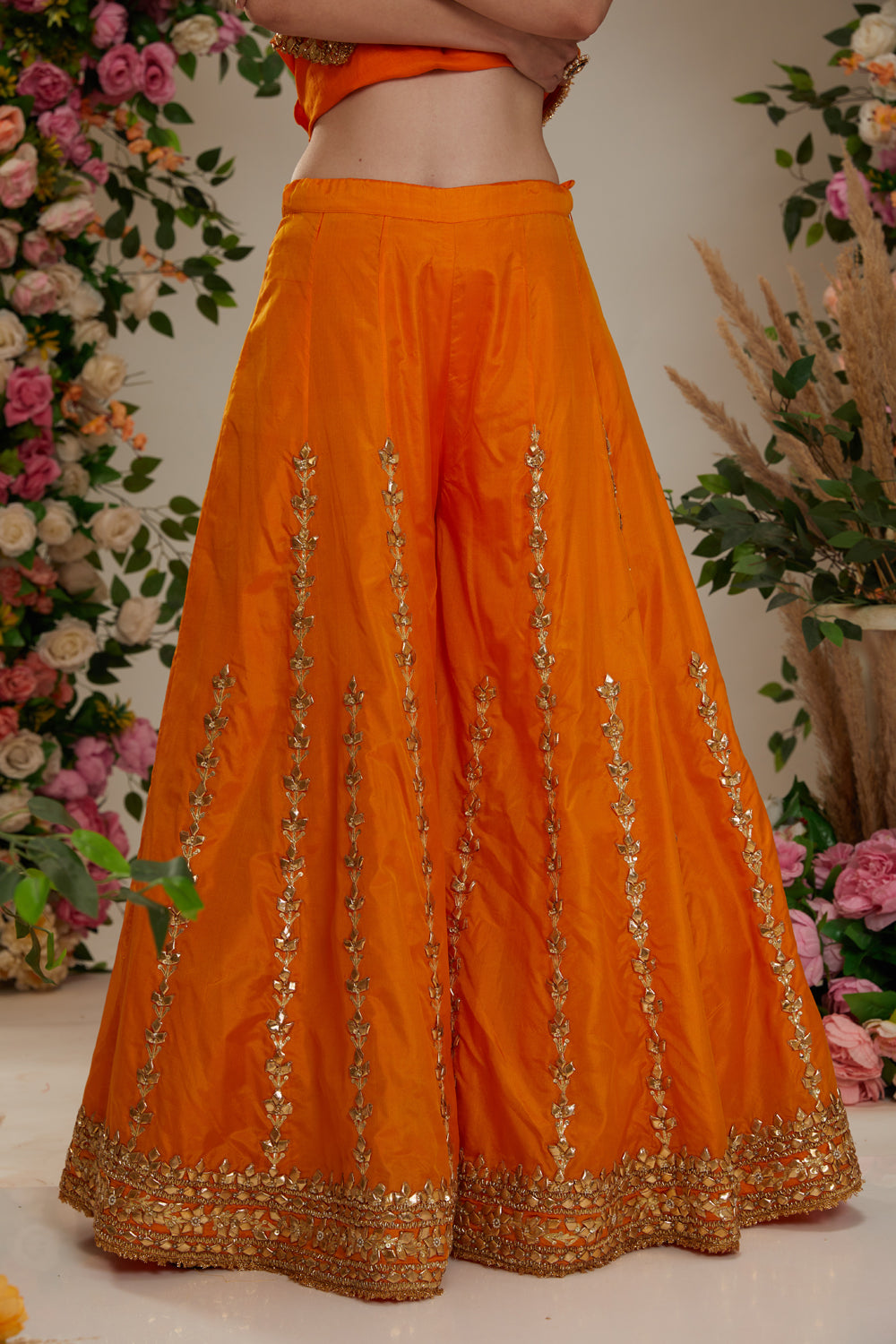 Orange Short Kurti With Sharara And Dupatta