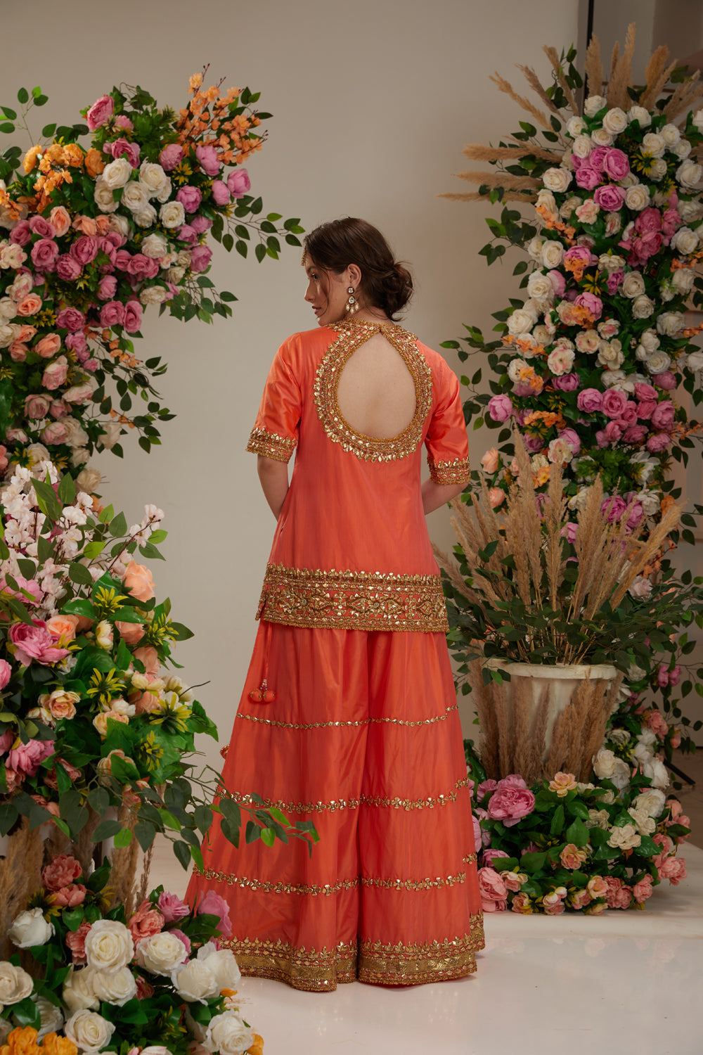 Orange Peach Kurta With Sharara And Dupatta