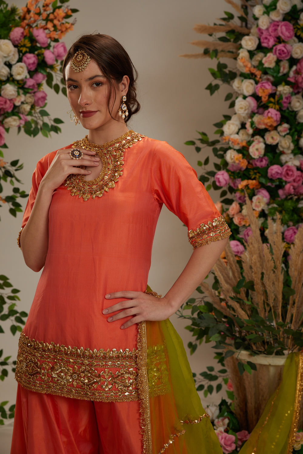 Orange Peach Kurta With Sharara And Dupatta