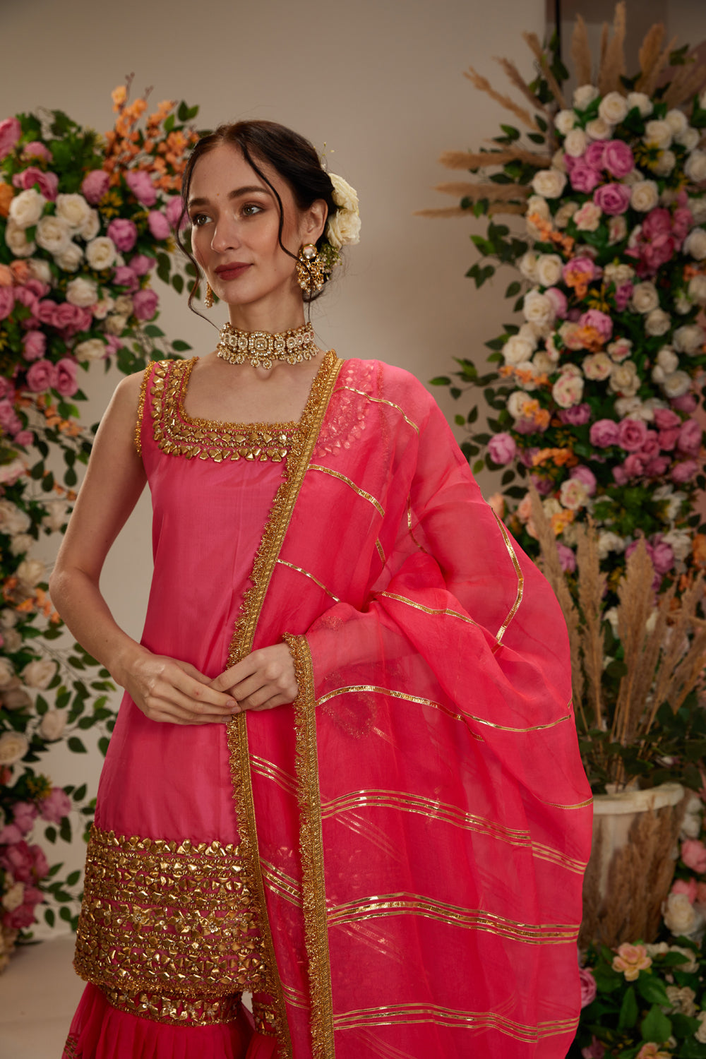 Pink Kurta With Grarara And Dupatta