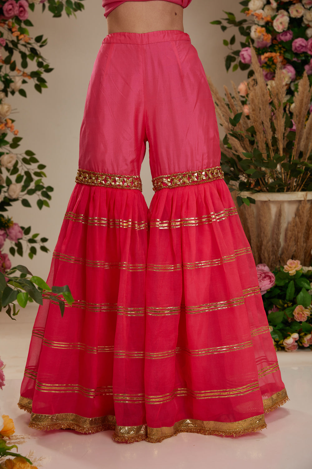 Pink Kurta With Grarara And Dupatta